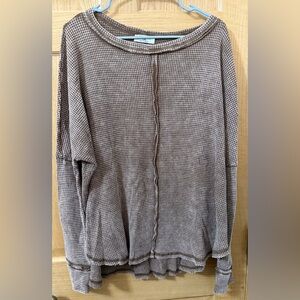 Zenana Waffle Knit Long Sleeve Top L/XL Oversized Cozy Lounge